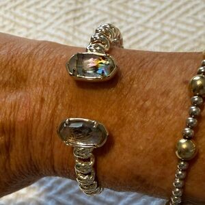 Kendra Scott gold toned open cuff with Iridescent Abalone Stones
